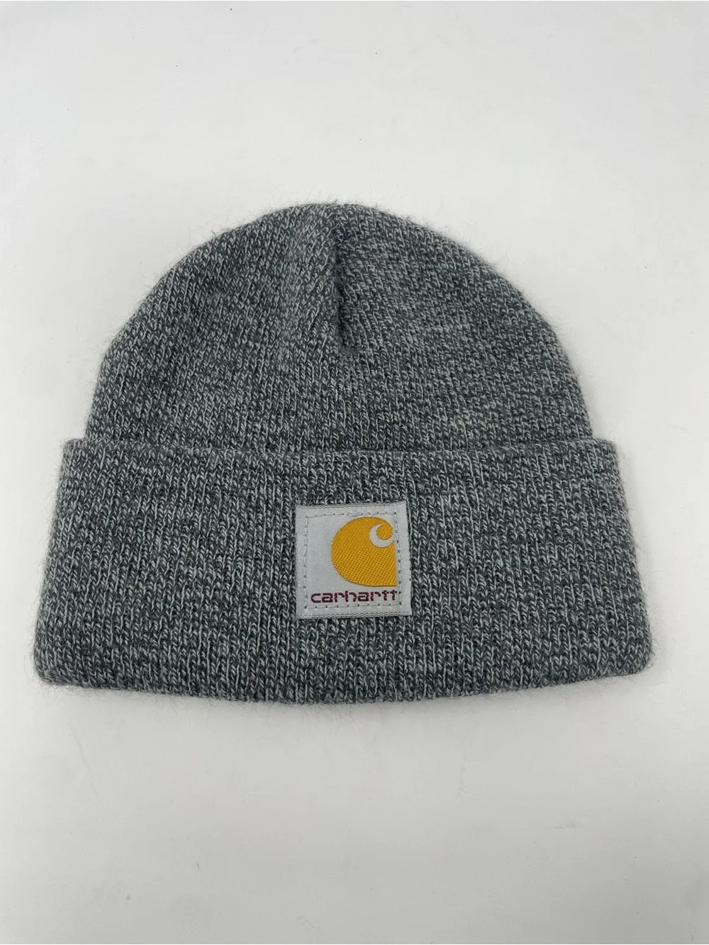 Baby Carhartt Gray Knit Cuffed Beanie with Yellow Logo Patch